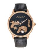 Movement Swiss Made Automatic Landeron 24 Herrenuhr aus schwarzem Leder