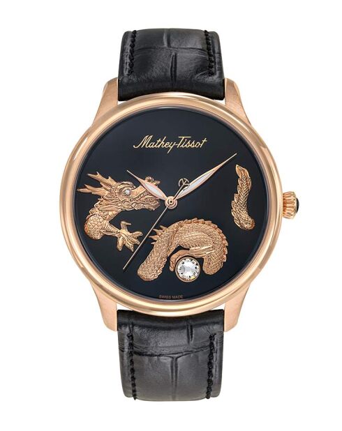 Movement Swiss Made Automatic Landeron 24 Herrenuhr aus schwarzem Leder