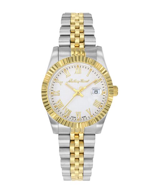 Quartz Swiss Made RONDA 585 H3 dameshorloge in tweekleurig zilver/goud staal
