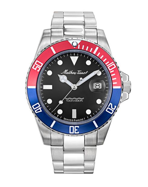 Ronda 505h3 Quarzuhr für Herren, hergestellt in der Schweiz, aus silbernem Stahl