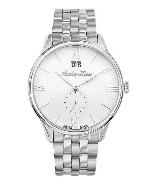 RONDA 6004B Quarzuhr für Herren, hergestellt in der Schweiz, aus silbernem Stahl