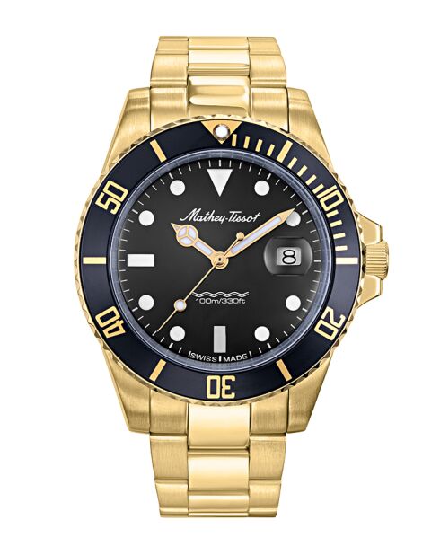 Ronda 505h3 Quarzuhr für Herren, hergestellt in der Schweiz, aus goldfarbenem Stahl