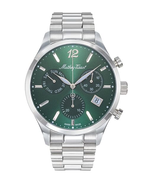 RONDA Z60 Chrono Swiss Made herenhorloge van zilverkleurig staal