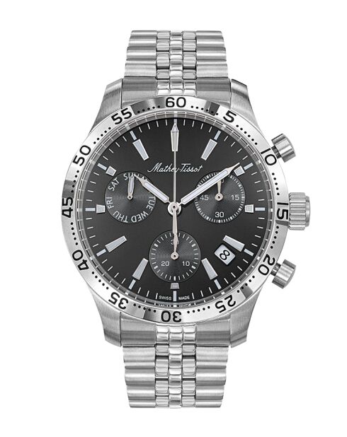 Chrono Swiss Made Ronda Z60 Herrenuhr aus silbernem Stahl