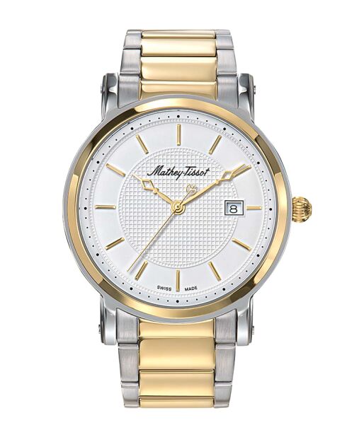 RONDA 505 h3 Quarzuhr für Herren, hergestellt in der Schweiz, aus zweifarbigem Stahl in Silber/Gold