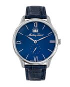 RONDA 6004B Quarz-Herrenuhr aus blauem Leder, hergestellt in der Schweiz