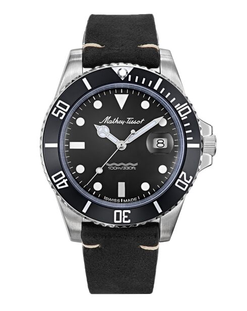 Ronda 505h3 Quarzuhr für Herren, hergestellt in der Schweiz, aus silberfarbenem Leder