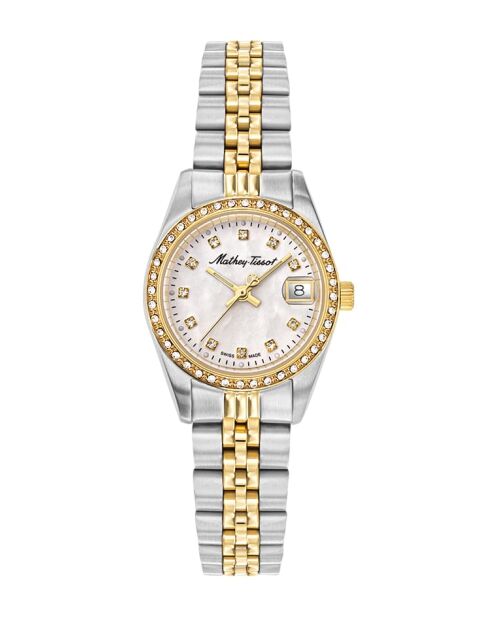 Quartz Swiss Made RONDA 585 H3 horloge voor dames, zilverkleurig staal