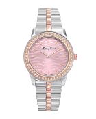 RONDA 1062 Quartz Swiss Made dameshorloge in tweekleurig zilver/rosegoud staal