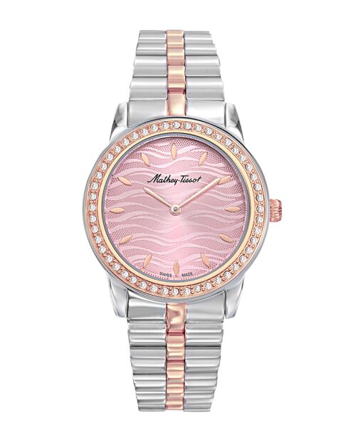 RONDA 1062 Quartz Swiss Made dameshorloge in tweekleurig zilver/rosegoud staal