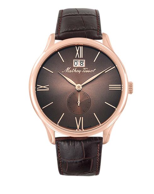 RONDA 6004B Orologio svizzero da uomo al quarzo in pelle marrone