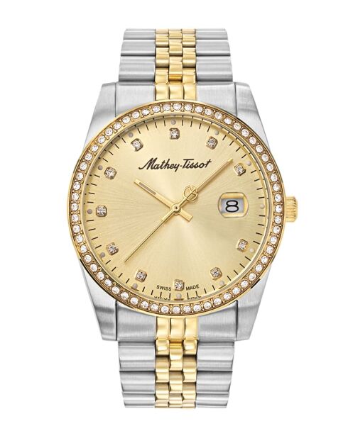 RONDA 515 H3 Quarzuhr für Damen, in der Schweiz hergestellt, aus zweifarbigem Silber-/Goldstahl