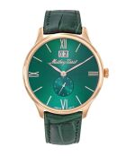 RONDA 6004B Quarz-Herrenuhr aus grünem Leder, hergestellt in der Schweiz