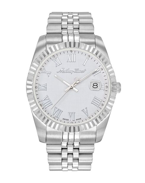 RONDA 515 H3 Quarzuhr für Herren, hergestellt in der Schweiz, aus silbernem Stahl