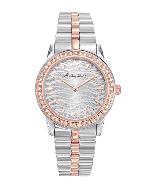 RONDA 1062 Quartz Swiss Made dameshorloge in tweekleurig zilver/rosegoud staal