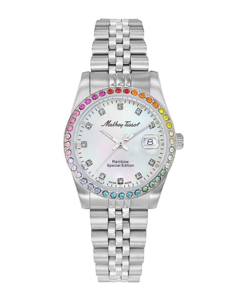 Ronda 585 H3 Quarzuhr, hergestellt in der Schweiz, für Damen aus silberfarbenem Stahl