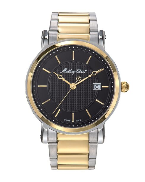 RONDA 505 h3 Quarzuhr für Herren, hergestellt in der Schweiz, aus zweifarbigem Stahl in Silber/Gold