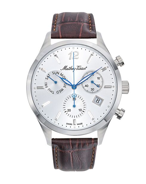 Ronda Z60 Chrono Swiss Made Herrenuhr aus braunem Leder