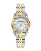 Ronda 585 H3 Quarzuhr für Damen, hergestellt in der Schweiz, zweifarbiger Silber-/Goldstahl