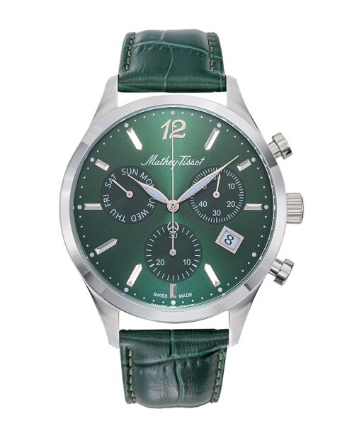 Ronda Z60 Chrono Swiss Made Herrenuhr aus grünem Leder