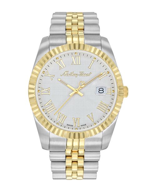 RONDA 515 H3 Quarzuhr für Herren, hergestellt in der Schweiz, aus zweifarbigem Silber-/Goldstahl