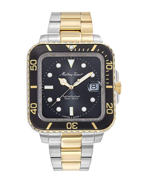 Montre Homme Swiss Made Quartz Ronda 505h3 en Acier Bicolor argenté/doré