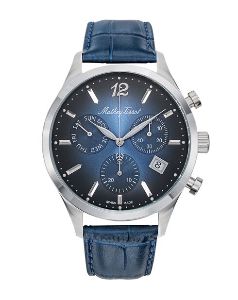 Ronda Z60 Chrono Swiss Made Herrenuhr aus blauem Leder