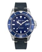 Ronda 505h3 Quarzuhr für Herren, hergestellt in der Schweiz, aus blauem Leder