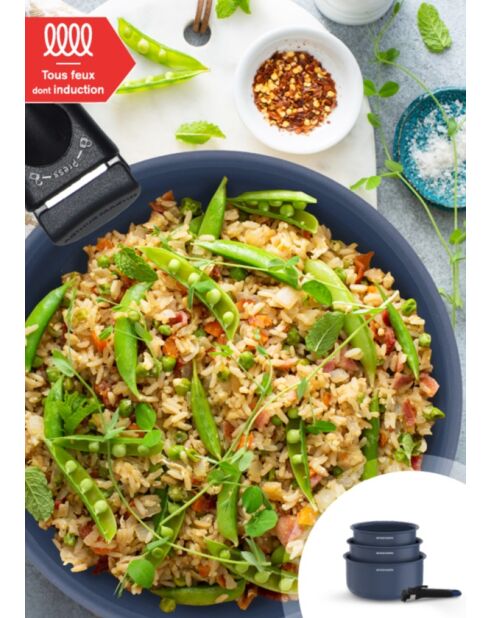 Set de 3 casseroles induction poignée amovible - D.16/18/20 cm