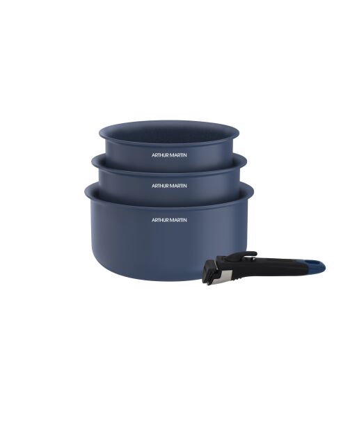 Set de 3 casseroles induction poignée amovible - D.16/18/20 cm