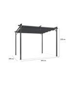 Pergola Marina in acciaio con tetto retrattile e 4 tende grigie 3x4m