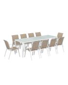 Ensemble repas Formentera 10 places acier beige verre trempé - 240 cm