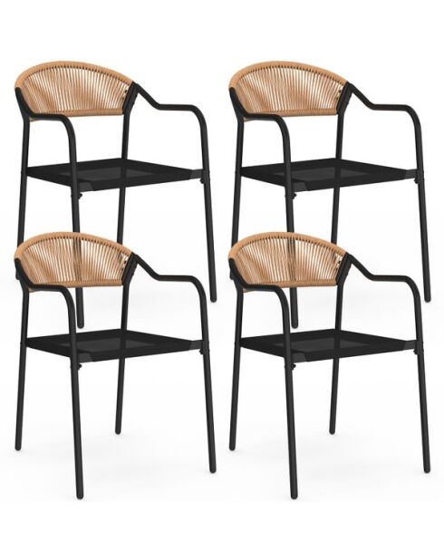 4 Chaises de jardin Nazare en osier et textilène - 57x51x77 cm