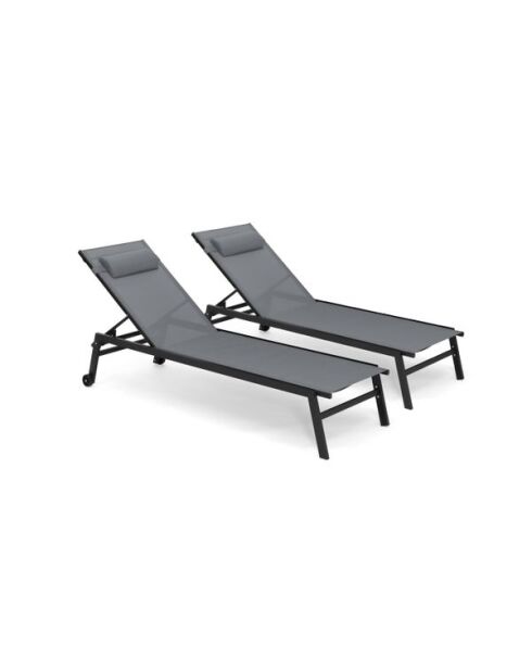 2 Transats inclinables Faro 5 positions gris - 191,5x55x31 cm