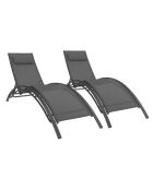 2 Transats inclinables Havana 4 positions gris - 185x58 x81,5 cm
