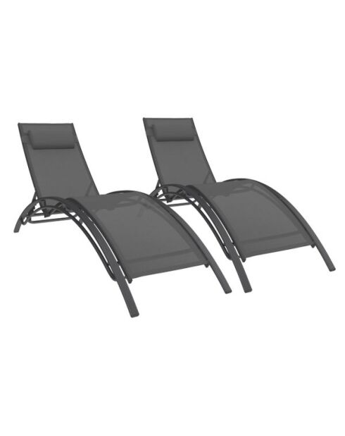2 Transats inclinables Havana 4 positions gris - 185x58 x81,5 cm