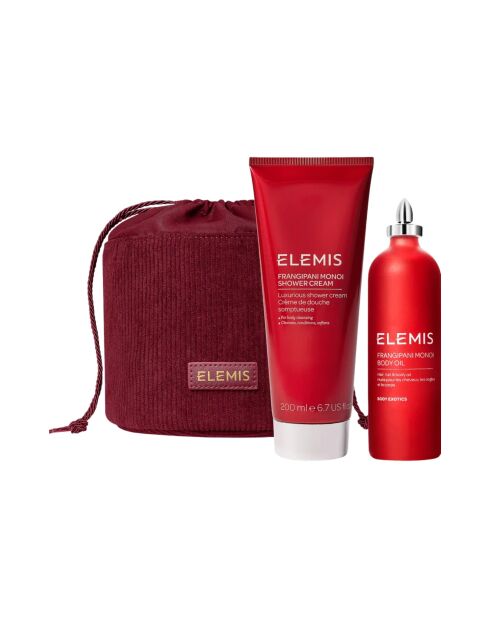 Crème de douche et huile corporelle Frangipanier avec sac seau