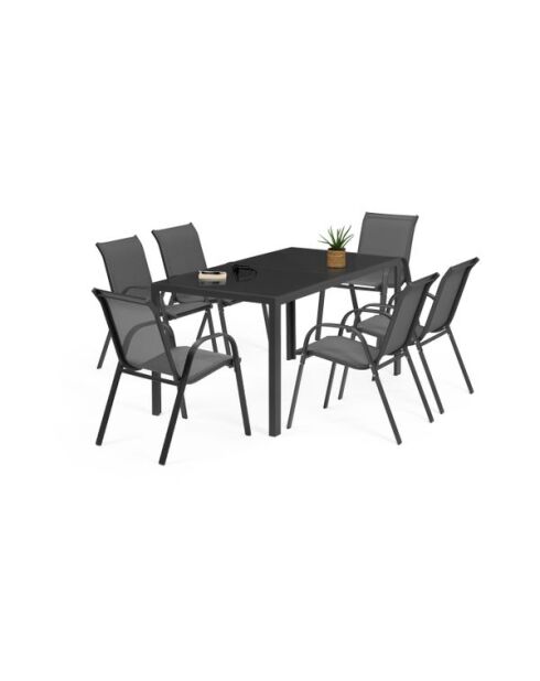 Menorca 6-Sitzer-Gartenmöbel aus Textilene und gehärtetem Glas 6 Sitze Anthrazitgrau - 51,5x68x84 cm