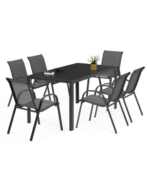 Menorca 6-Sitzer-Gartenmöbel aus Textilene und gehärtetem Glas 6 Sitze Anthrazitgrau - 51,5x68x84 cm