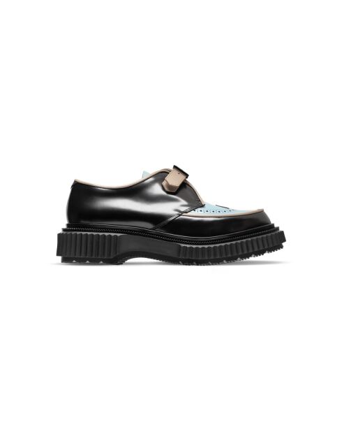 Derbies à boucle en cuir de veau noir/bleu/beige