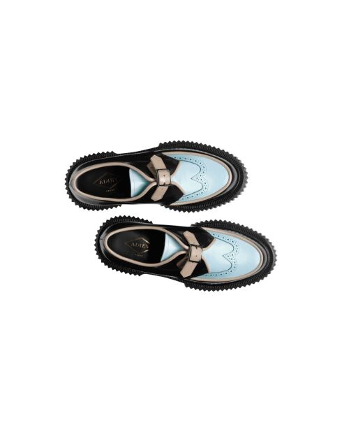 Derbies à boucle en cuir de veau noir/bleu/beige