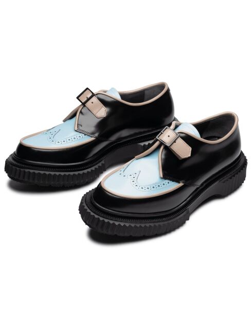 Derbies à boucle en cuir de veau noir/bleu/beige