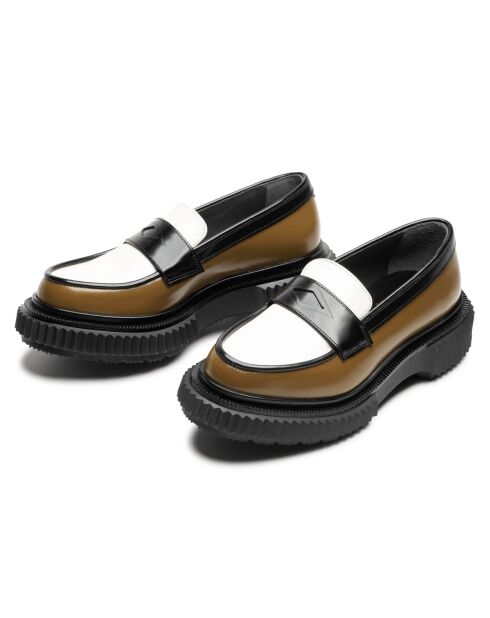 Mocassins en cuir de veau moutarde/ivoire/noir