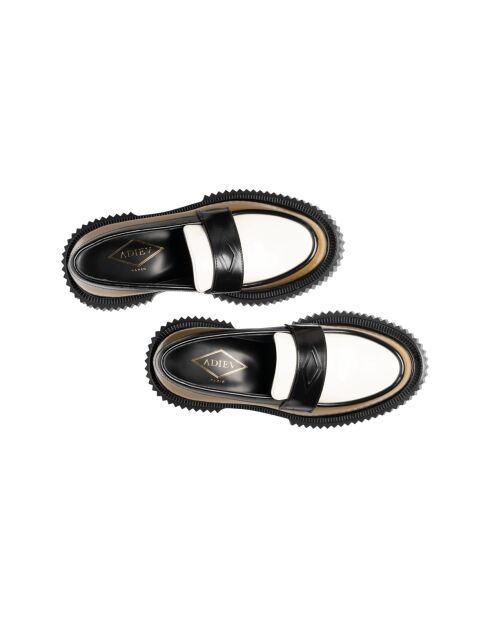 Mocassins en cuir de veau moutarde/ivoire/noir