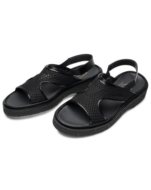 Sandalen van zwart gaas en kalfsleer