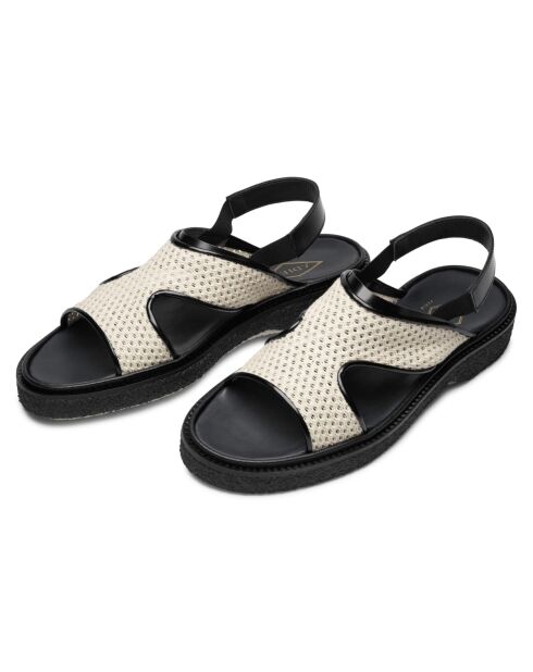 Elfenbeinfarbene Sandalen aus Mesh und Kalbsleder