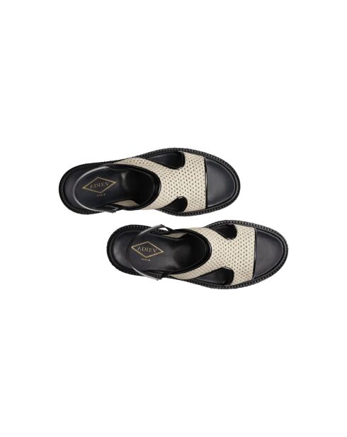 Elfenbeinfarbene Sandalen aus Mesh und Kalbsleder