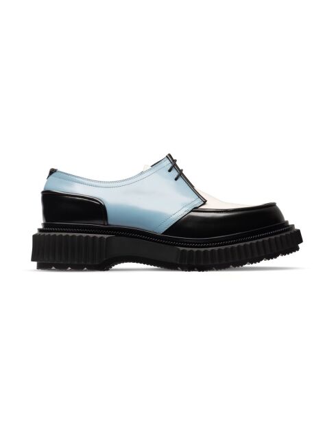 Derbies à lacets en cuir de veau noir/bleu/ivoire