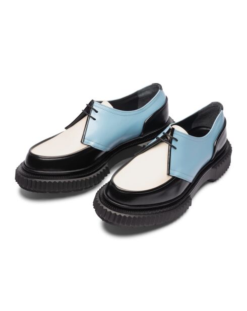 Derbies à lacets en cuir de veau noir/bleu/ivoire