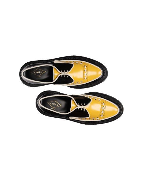 Creepers aus Kalbsleder in Schwarz/Elfenbein/Gelb